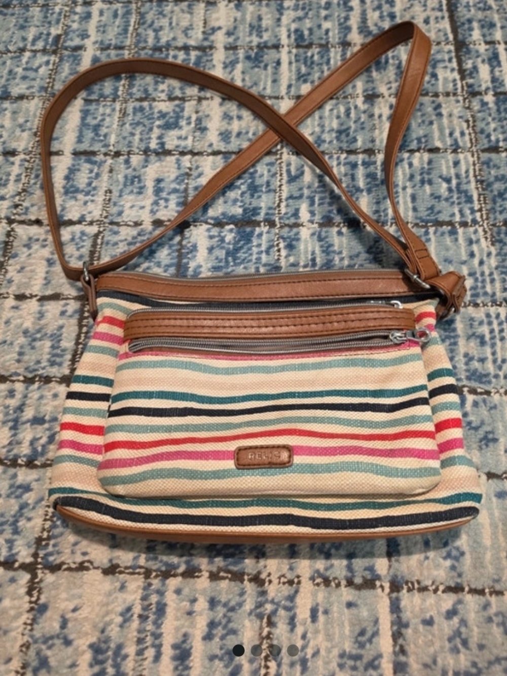 Fossil Striped Canvas Crossbody in Pink, Blue, Tan, Cream